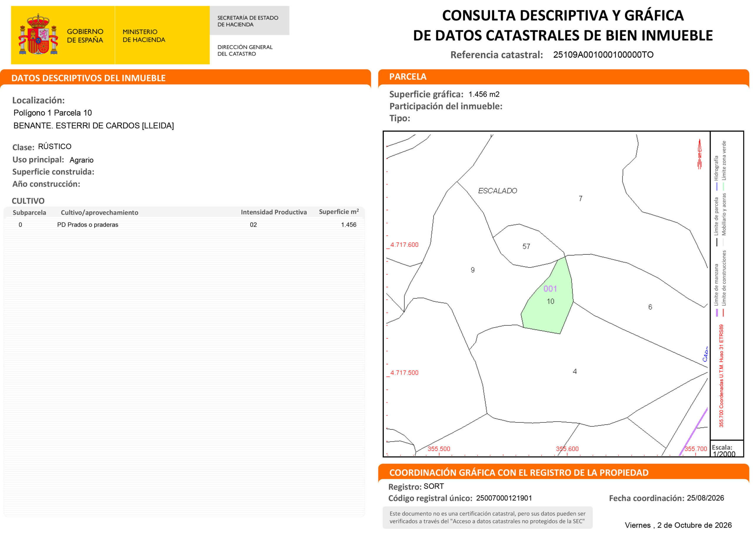 Certificación Descriptiva y Gráfica Catastral 25109A0010001000