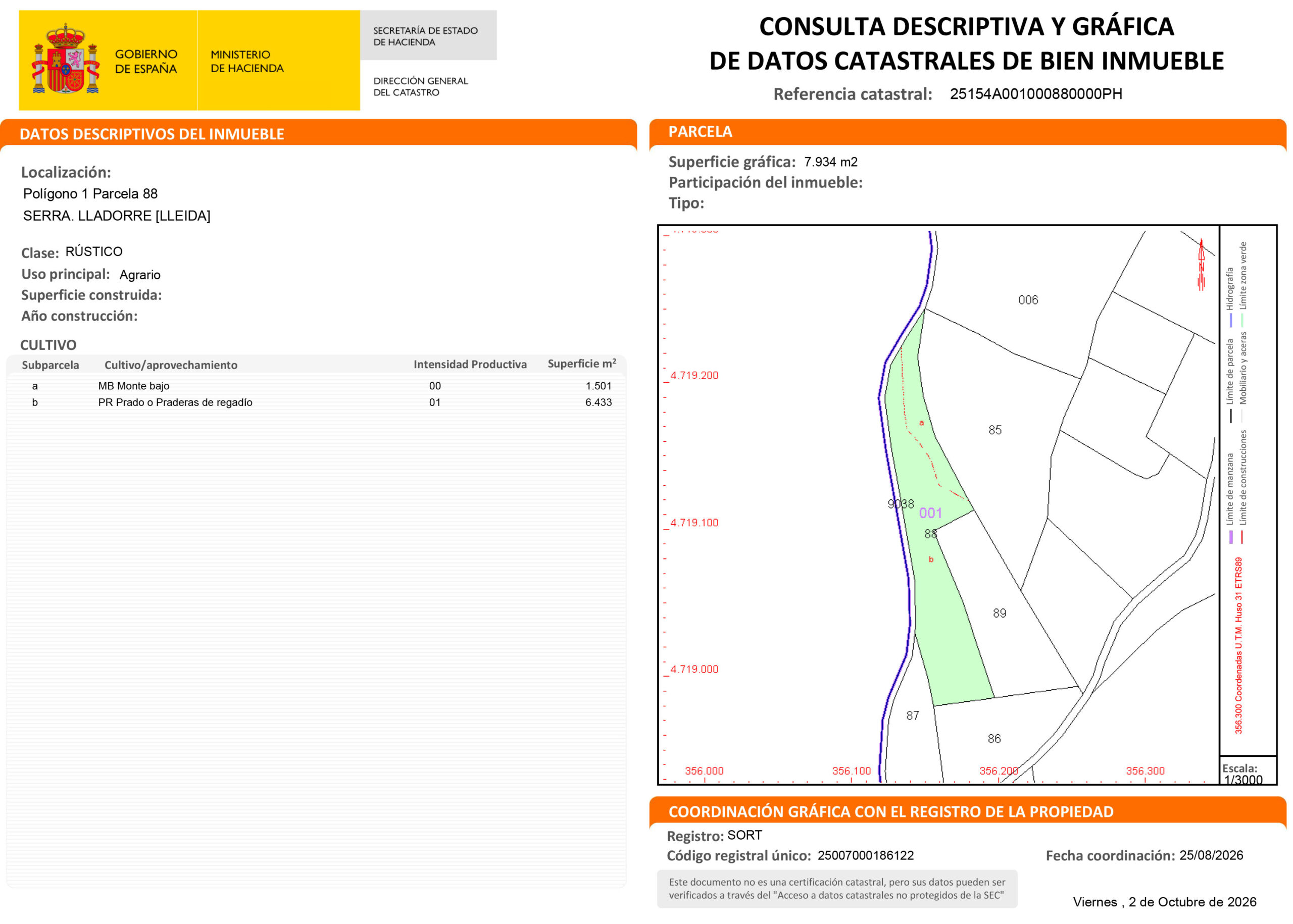 Certificación Descriptiva y Gráfica Catastral 25154A0010008800