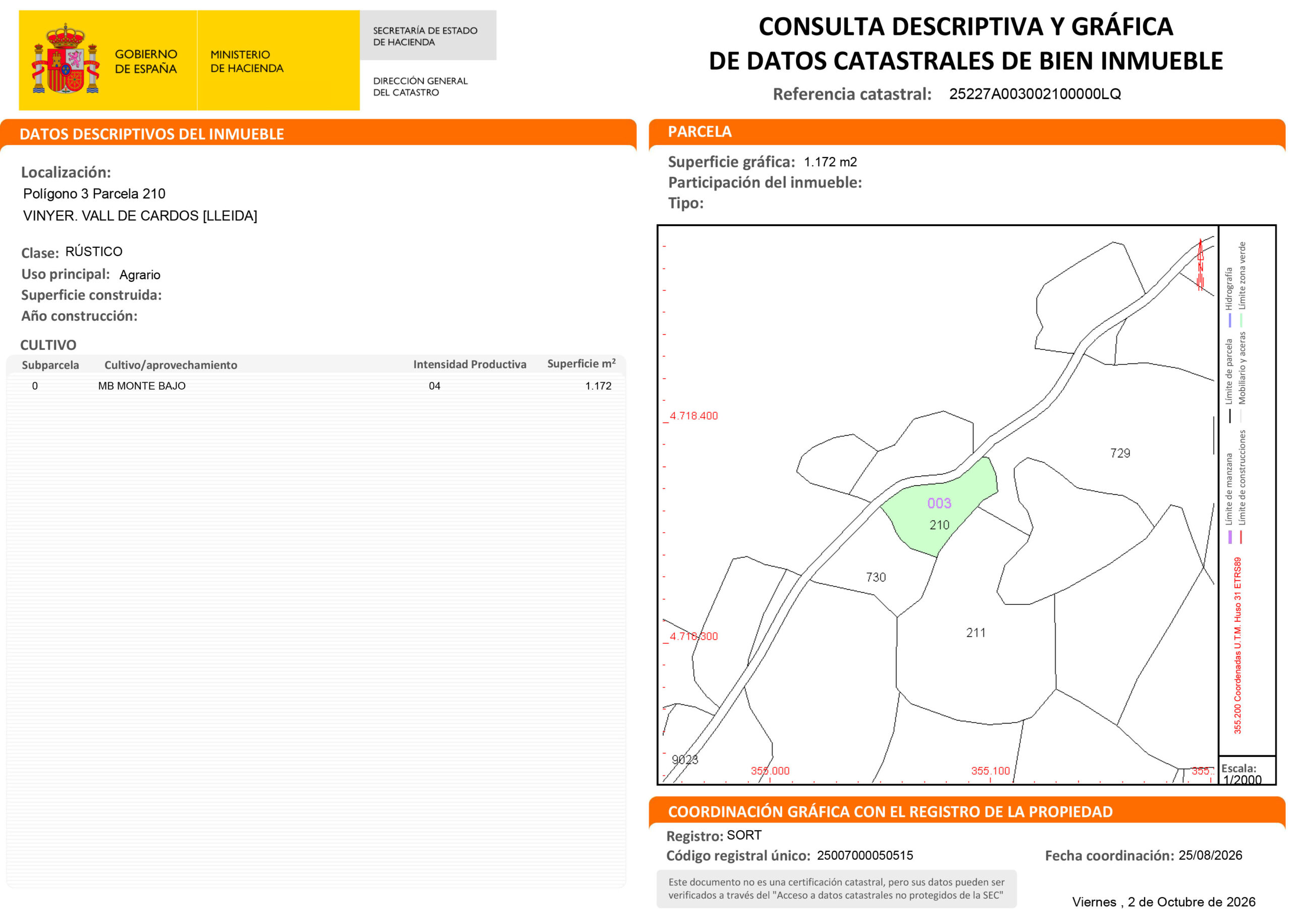 Certificación Descriptiva y Gráfica Catastral 25227A0030021000