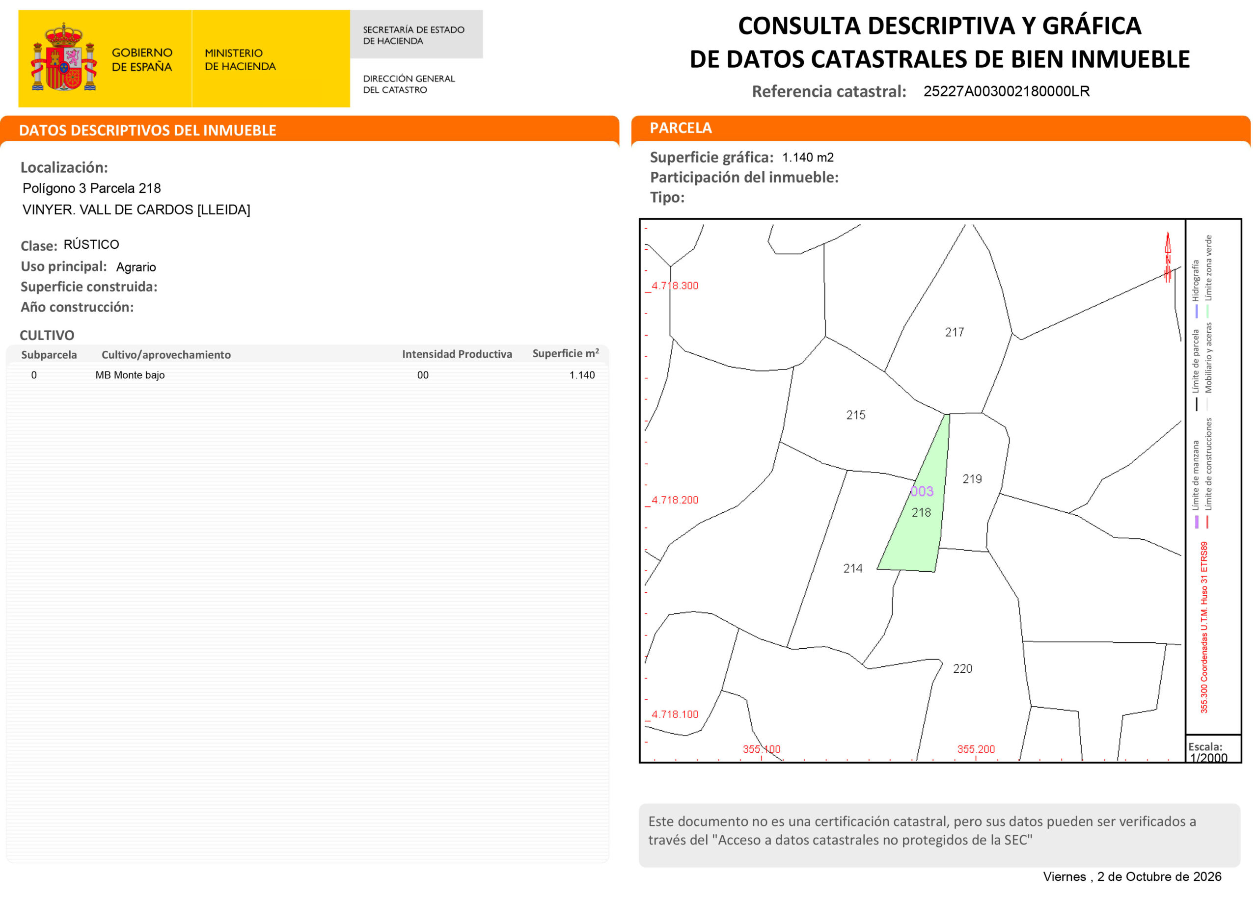 Certificación Descriptiva y Gráfica Catastral 25227A0030021800