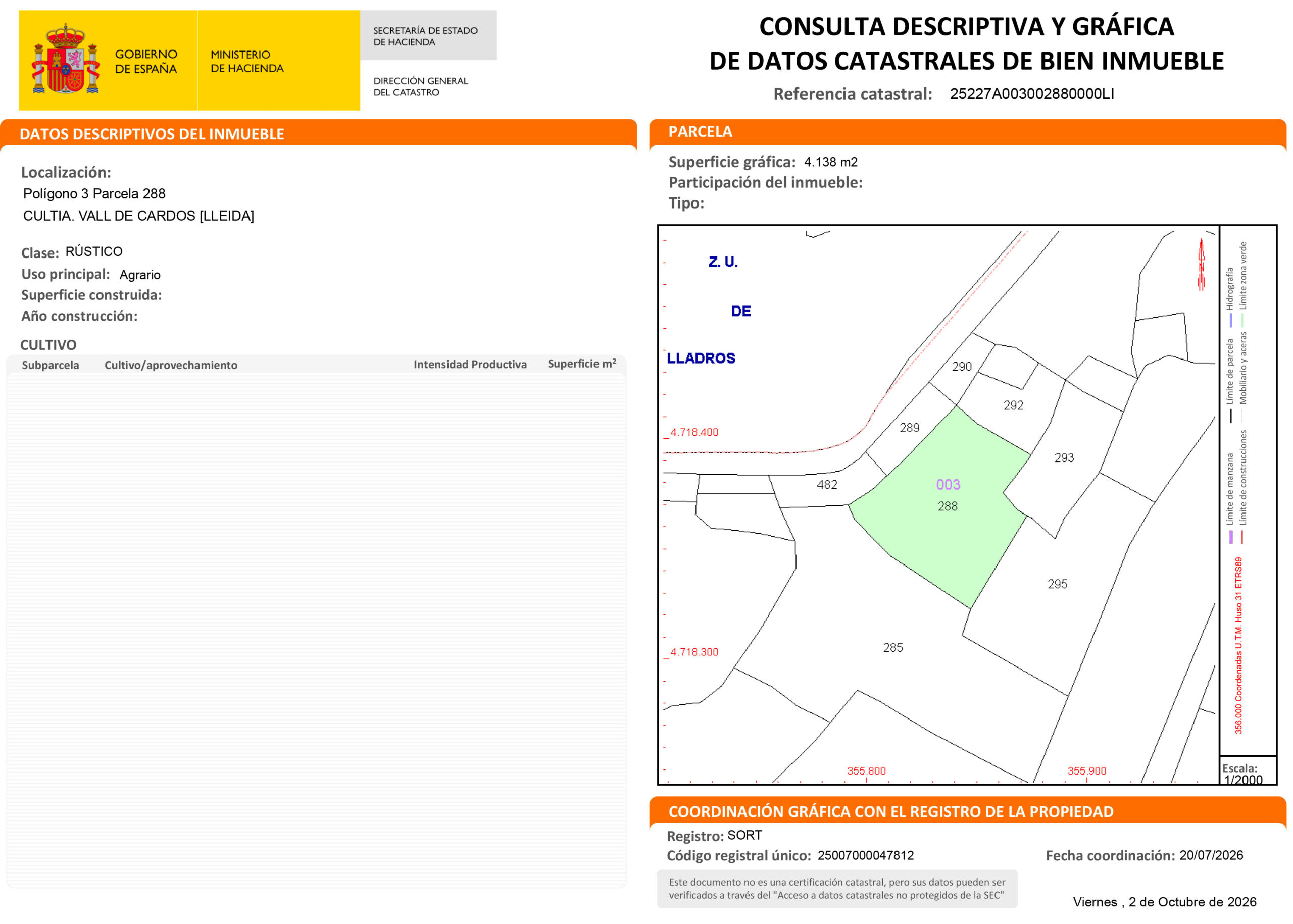 Certificación Descriptiva y Gráfica Catastral 25227A0030028800