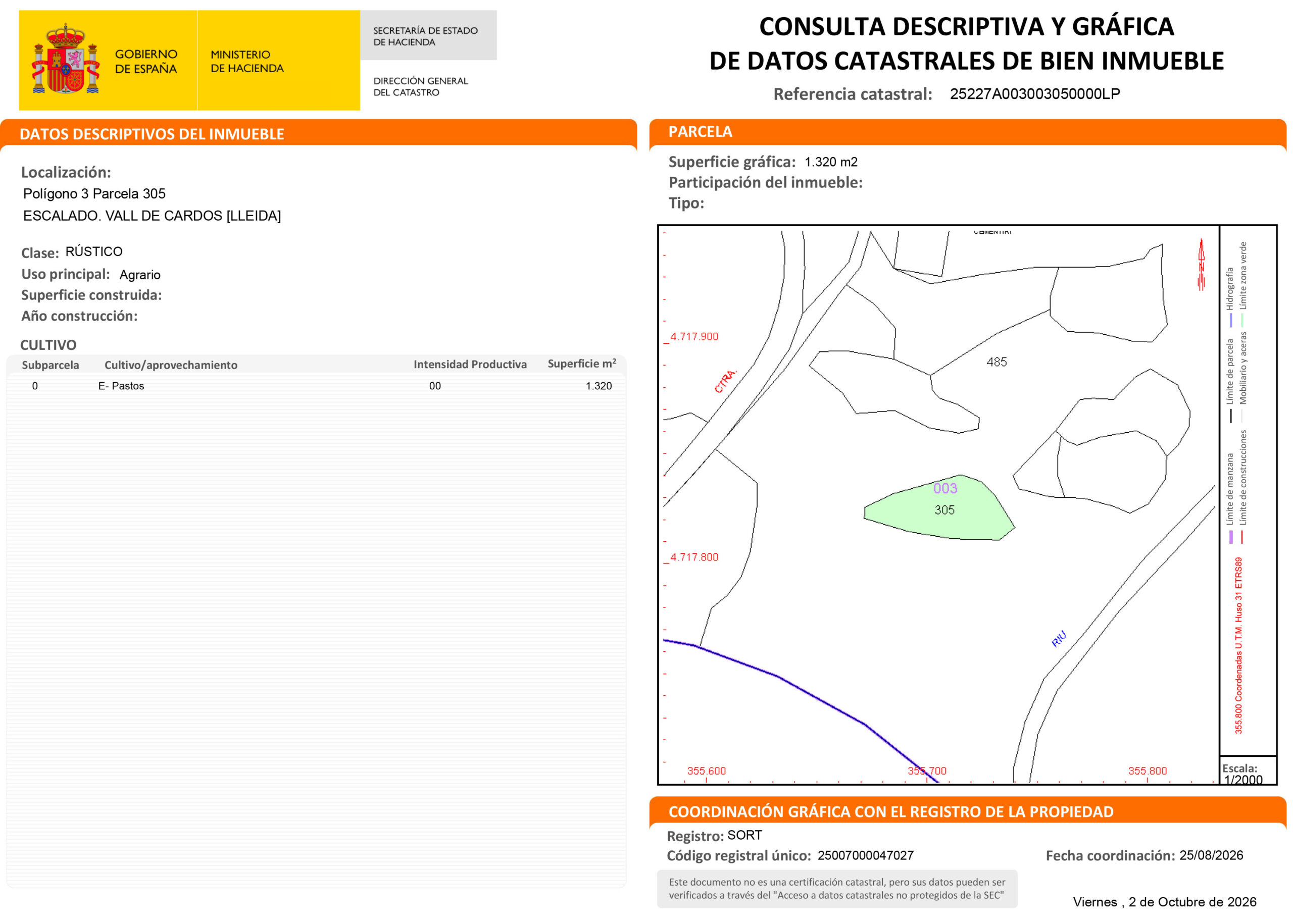 Certificación Descriptiva y Gráfica Catastral 25227A0030030500