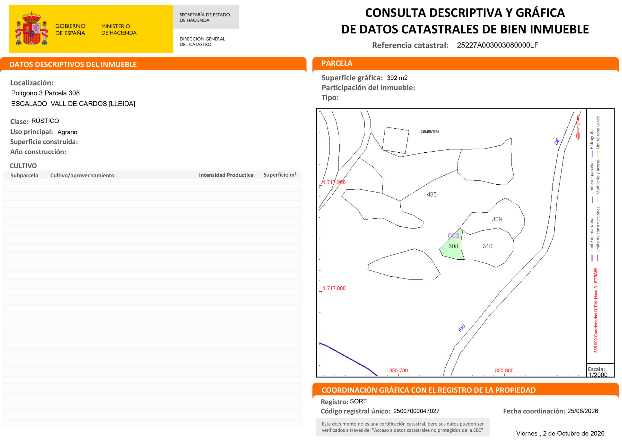 Certificación Descriptiva y Gráfica Catastral 25227A0030030800
