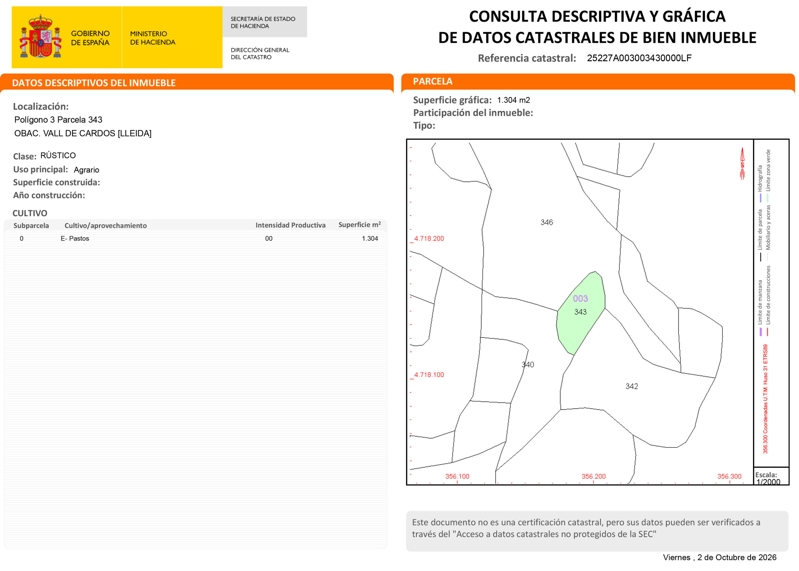 Certificación Descriptiva y Gráfica Catastral 25227A0030034300